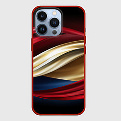 Чехол для iPhone 13 Pro Золотые и красные волны абстракции, цвет: 3D-красный