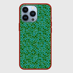 Чехол для iPhone 13 Pro Зелёный мозаичный паттерн, цвет: 3D-красный