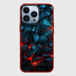Чехол для iPhone 13 Pro Синие плиты с красным разломом, цвет: 3D-красный