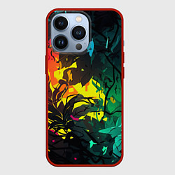 Чехол для iPhone 13 Pro Яркие разноцветные абстрактные листья, цвет: 3D-красный