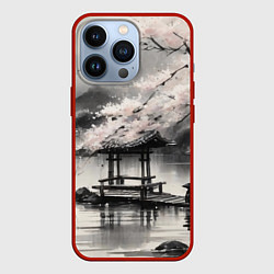 Чехол для iPhone 13 Pro Пейзаж японское озеро, цвет: 3D-красный