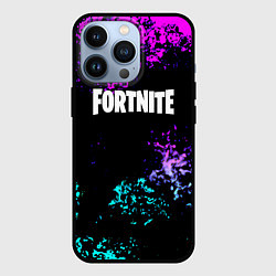 Чехол для iPhone 13 Pro Fortnite капли неоновых красок, цвет: 3D-черный