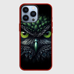 Чехол для iPhone 13 Pro Грозная зеленая сова, цвет: 3D-красный