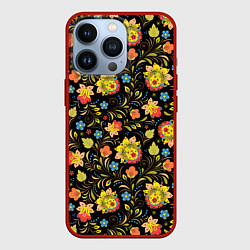 Чехол для iPhone 13 Pro Хохломская роспись разноцветные цветы, цвет: 3D-красный