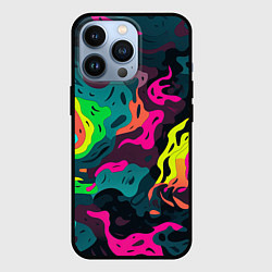 Чехол для iPhone 13 Pro Яркие кислотные разноцветные пятна в виде камуфляж, цвет: 3D-черный