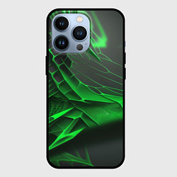 Чехол для iPhone 13 Pro Зелёная сеть на чёрном фоне, цвет: 3D-черный