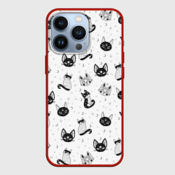 Чехол для iPhone 13 Pro Черно-белые магические котики - паттерн, цвет: 3D-красный