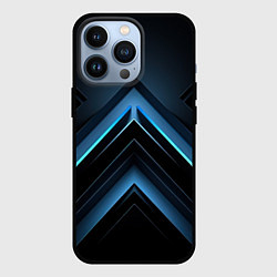 Чехол iPhone 13 Pro Черная абстракция с синим неоновым ярким свечением
