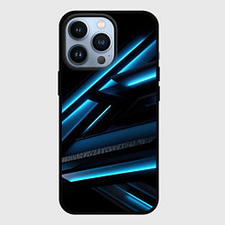 Чехол для iPhone 13 Pro Черная абстракция с синим неоновым ярким свечением, цвет: 3D-черный