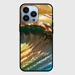 Чехол для iPhone 13 Pro Перламутровые блестящие волны радужных цветов, цвет: 3D-черный