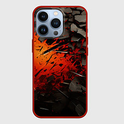 Чехол iPhone 13 Pro Черные камни на красном взрыв