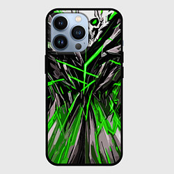 Чехол для iPhone 13 Pro Череп и зелёные полосы, цвет: 3D-черный