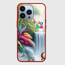 Чехол для iPhone 13 Pro Водопад в тропическом лесу - алоха, цвет: 3D-красный