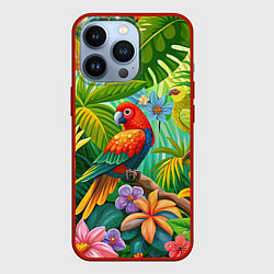 Чехол для iPhone 13 Pro Попугаи - экзотические птицы, цвет: 3D-красный