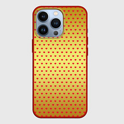 Чехол для iPhone 13 Pro Красные сердечки на золотом фоне, цвет: 3D-красный