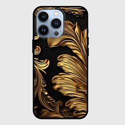 Чехол для iPhone 13 Pro Золотые листья винтажные лепнина, цвет: 3D-черный