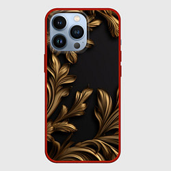 Чехол для iPhone 13 Pro Золотые узоры на черном лепнина, цвет: 3D-красный