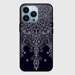 Чехол iPhone 13 Pro Тёмно-синий узоры мандала