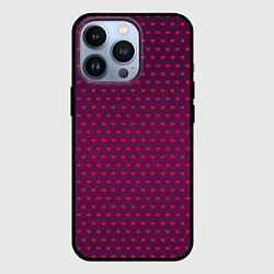 Чехол для iPhone 13 Pro Красные сердечки на темно-бордовом фоне, цвет: 3D-черный
