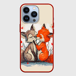 Чехол для iPhone 13 Pro Влюбленные лисички 14 февраля, цвет: 3D-красный