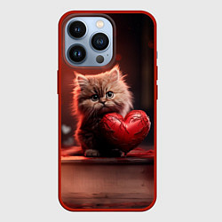 Чехол для iPhone 13 Pro Пушистая кошечка с сердечком 14 февраля, цвет: 3D-красный