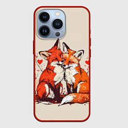 Чехол для iPhone 13 Pro Влюбленные лисички с сердечком, цвет: 3D-красный