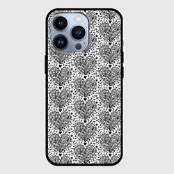 Чехол для iPhone 13 Pro Сердце из дудлов паттерн, цвет: 3D-черный