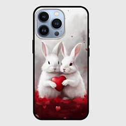 Чехол для iPhone 13 Pro Белые кролики с сердцем, цвет: 3D-черный