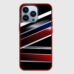 Чехол для iPhone 13 Pro Белые черные красные полосы, цвет: 3D-красный