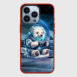 Чехол для iPhone 13 Pro Белый медвежонок кибер геймер, цвет: 3D-красный