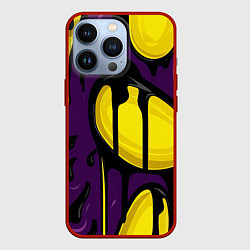 Чехол для iPhone 13 Pro Желтые яркие пятна краски на фиолетовом, цвет: 3D-красный