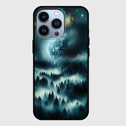 Чехол для iPhone 13 Pro Луна и туман в лесу, цвет: 3D-черный