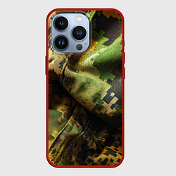 Чехол для iPhone 13 Pro Реалистичный камуфляж на ткани, цвет: 3D-красный