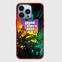 Чехол для iPhone 13 Pro GTA 6 logo абстрактные листья, цвет: 3D-красный