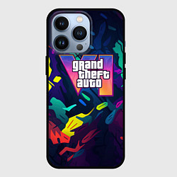 Чехол для iPhone 13 Pro GTA 6 logo яркий неоновый камуфляжный стиль, цвет: 3D-черный