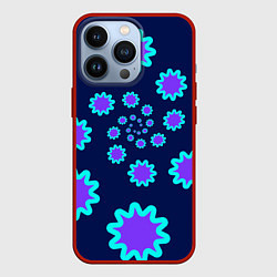 Чехол для iPhone 13 Pro Спираль фиолетовых звезд с циан контуром на темном, цвет: 3D-красный
