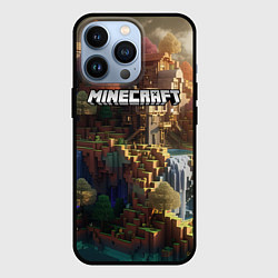 Чехол для iPhone 13 Pro Minecraft logo горы и реки, цвет: 3D-черный