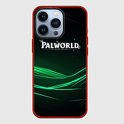 Чехол для iPhone 13 Pro Palworld логотип черный зеленый фон, цвет: 3D-красный