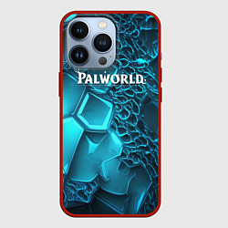 Чехол для iPhone 13 Pro Palworld логотип на ярких синих неоновых плитах, цвет: 3D-красный