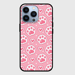 Чехол для iPhone 13 Pro Кошачьи лапки и сердечки, цвет: 3D-черный