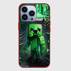 Чехол для iPhone 13 Pro Minecraft зеленый персонаж, цвет: 3D-красный