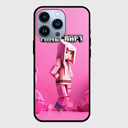 Чехол для iPhone 13 Pro Minecraft персонаж розовый фон, цвет: 3D-черный