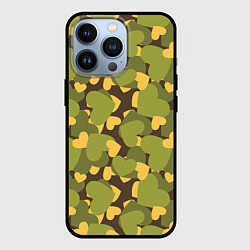 Чехол для iPhone 13 Pro Сердечки - камуфляж, цвет: 3D-черный