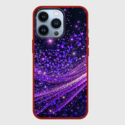 Чехол для iPhone 13 Pro Фиолетовые сверкающие абстрактные волны, цвет: 3D-красный
