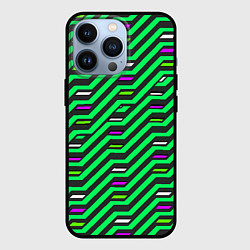 Чехол для iPhone 13 Pro Киберпанк узор зелёный и чёрный, цвет: 3D-черный