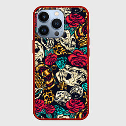 Чехол для iPhone 13 Pro Tattoo dice skull, цвет: 3D-красный