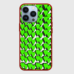 Чехол для iPhone 13 Pro Зелёные сердечки на белом фоне, цвет: 3D-красный