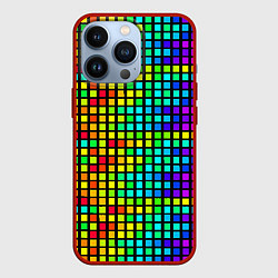 Чехол для iPhone 13 Pro Разноцветные квадраты на чёрном фоне, цвет: 3D-красный