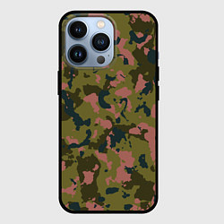 Чехол для iPhone 13 Pro Камуфляжный паттерн зеленый с розовыми пятнами, цвет: 3D-черный