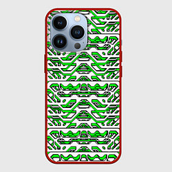 Чехол для iPhone 13 Pro Техно броня зелёно-белая, цвет: 3D-красный